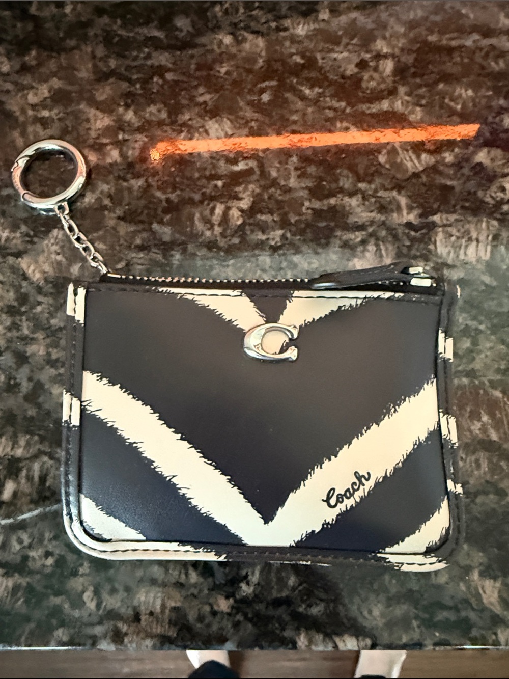 Coach Navy & White Zip Card Case Keychain